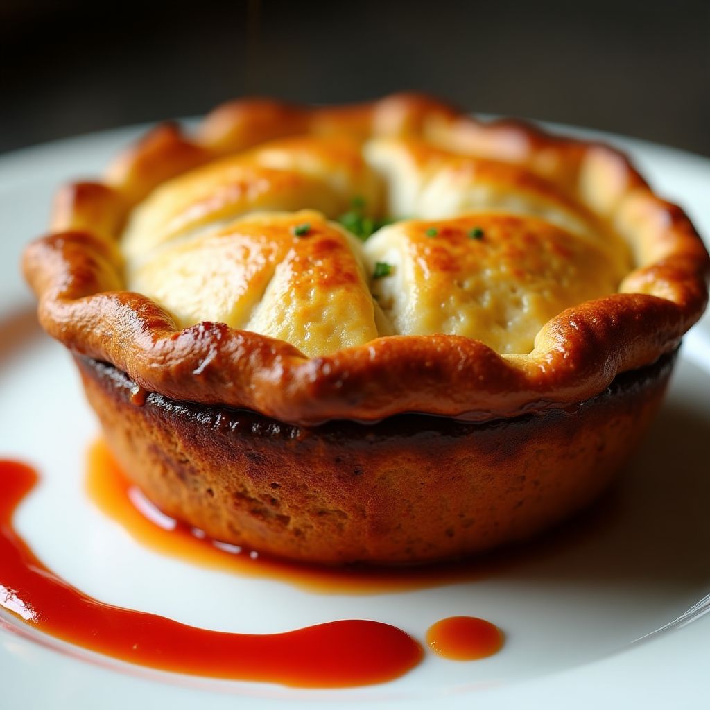 Golden Australian meat pie with sauce